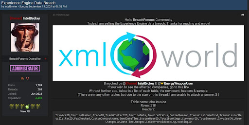 Print de fórum obtido pelo Hacker Read mostra publicação do hacker IntelBroker